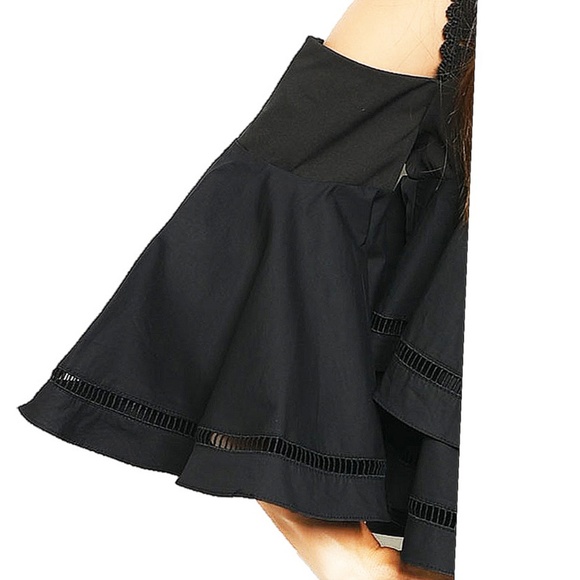 Cold Shoulder Bell Sleeve Lace Ruffle Blouse Top - Picture 4 of 8